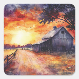 Moody Farm Sunset Square Sticker