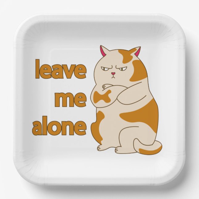 Moody fat cat leave me alone  paper plate (Front)