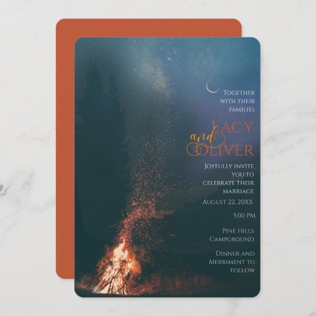 Moody Fireside Wedding Invitation (Front/Back)