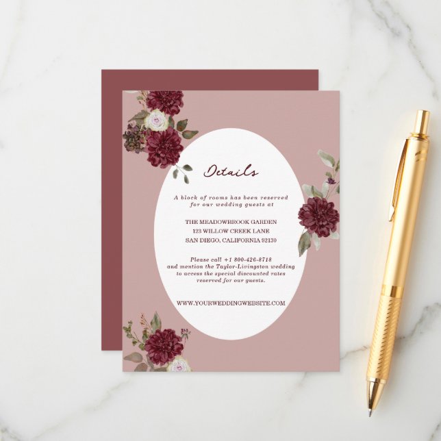 Moody Floral Autumn Wedding Details Card (Front/Back In Situ)
