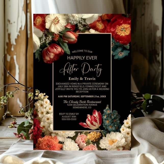 Moody Floral Black Happily Ever After Party Invitation (Creator Uploaded)