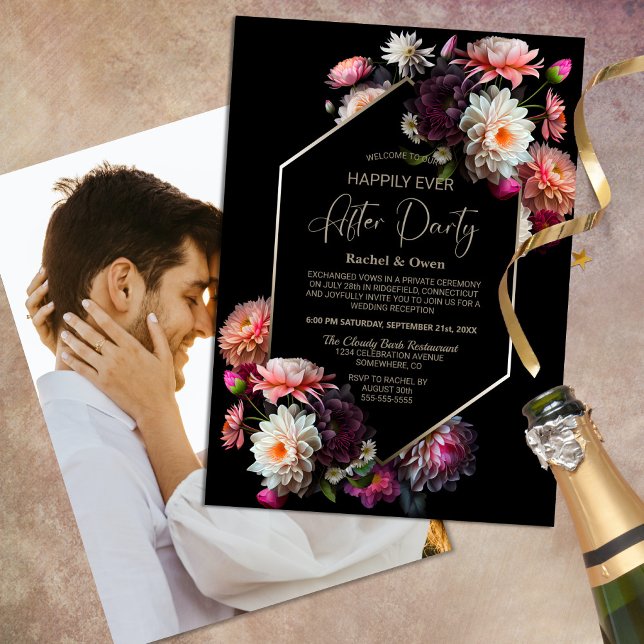 Moody Floral Black Happily Ever After Party Invitation (Creator Uploaded)