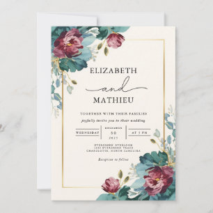 Moody Floral Botanical Romance Wedding Invitation