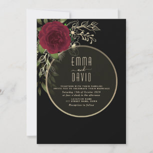 Moody Floral Burgundy and Black Wedding Invitation