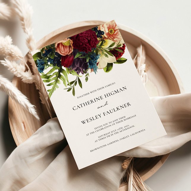 Moody Floral Burgundy Wedding  Invitation (Creator Uploaded)