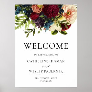 Moody Floral Burgundy Wedding Welcome Sign