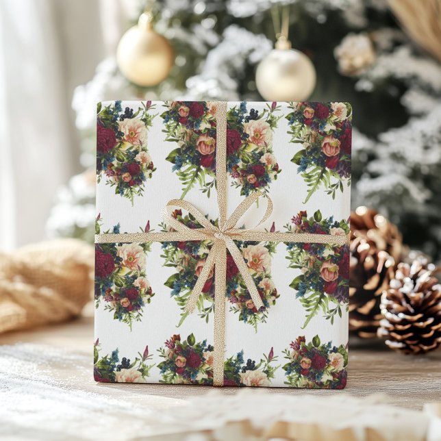 Moody Floral Burgundy Wedding  Wrapping Paper (Creator Uploaded)