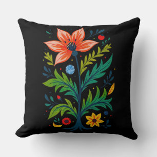 Moody Floral Dark Botanical Vintage Folk Art Cushion