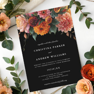 Moody Floral Dark Elegant Fall Winter Wedding Invitation