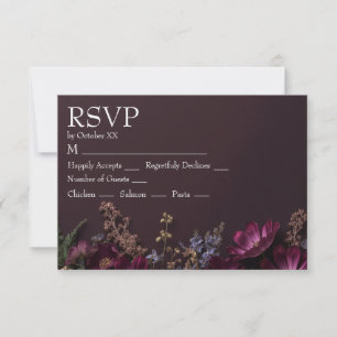 Moody Floral Dark Wildflowers Custom Name Wedding RSVP Card
