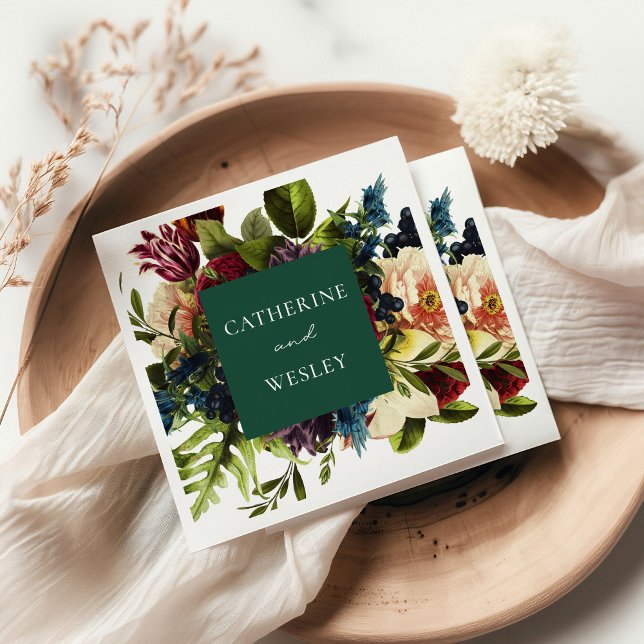 Moody Floral Emerald & Burgundy Wedding  Napkin (Creator Uploaded)