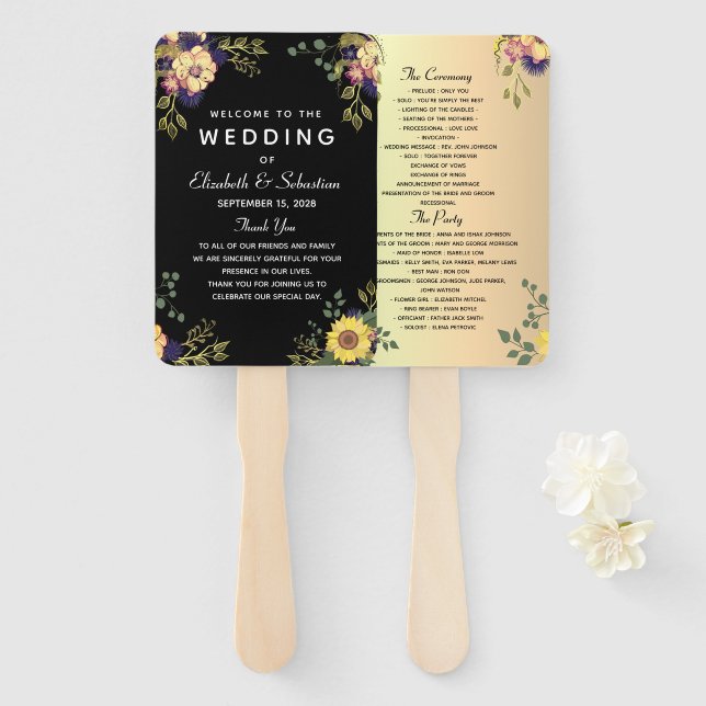 Moody Floral Floral Wedding Program Hand Fan (Front and Back)
