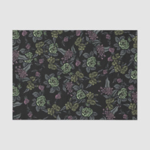 Moody Floral Flowers Pattern Greens and Mauve Tissue Paper