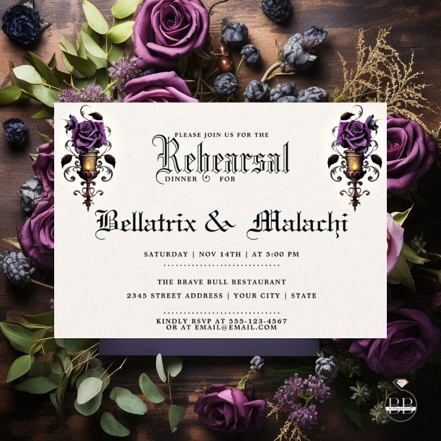 Moody Floral Goth Deep Amethyst Purple Rose Invitation (Creator Uploaded)