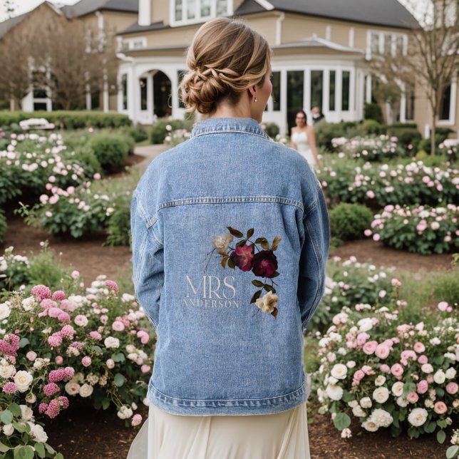Moody Floral Mrs Personalised Bride Wedding Denim Jacket (Wedding Back)