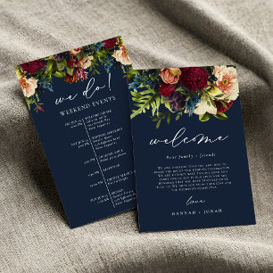 Moody Floral Navy Blue Wedding Welcome Bag card