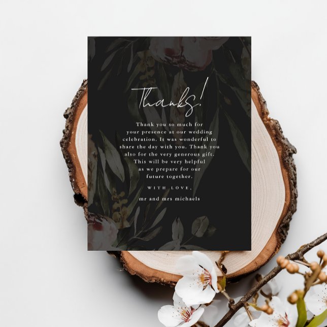 Moody Floral Overlay Wedding Photo Thank You Postcard (Creator Uploaded)