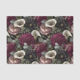 Moody Floral Pattern with Dahlias and Calla Lilies Tissue Paper