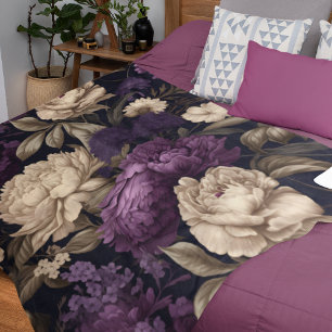 Moody Floral Peonies Purple Cream Gothic Fleece Blanket