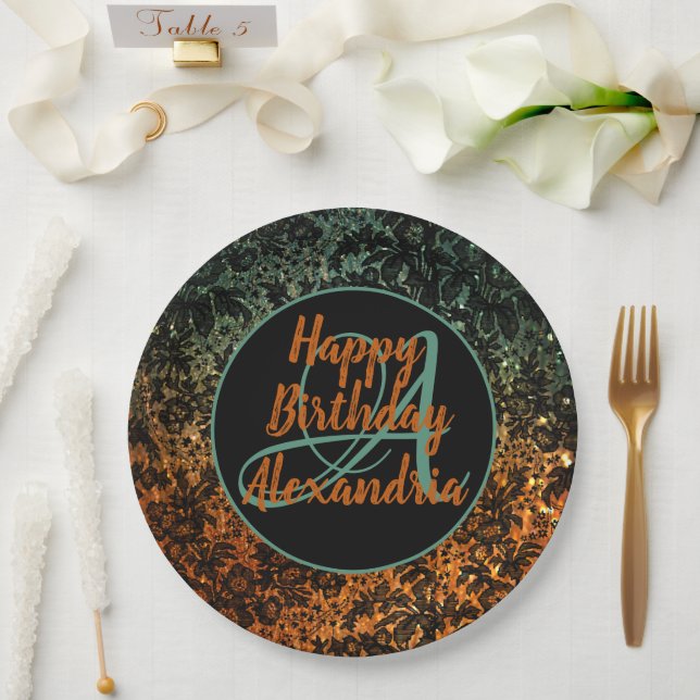 Moody Floral Personalised Monogram Birthday  Paper Plate (Wedding)