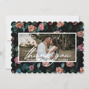 Moody Floral Photo Wedding Thank You Card