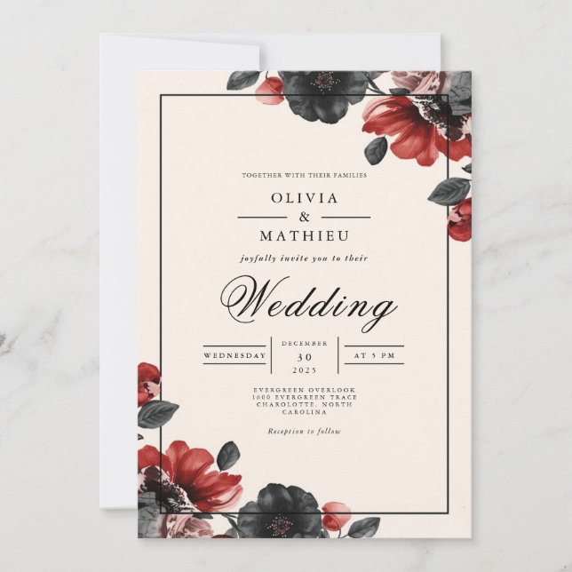 Moody Floral Romantic Wedding Invitation (Front)