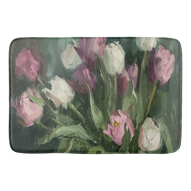 Moody Floral Tulips Bath Mat (Front)