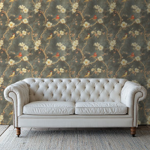 Moody Floral Wallpaper With Flowers and Birds