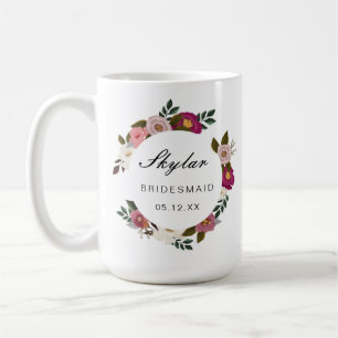 Moody Floral Watercolor Wreath Bridesmaid Coffee Mug