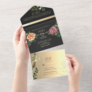 Moody Floral Wedding All In One Invitation