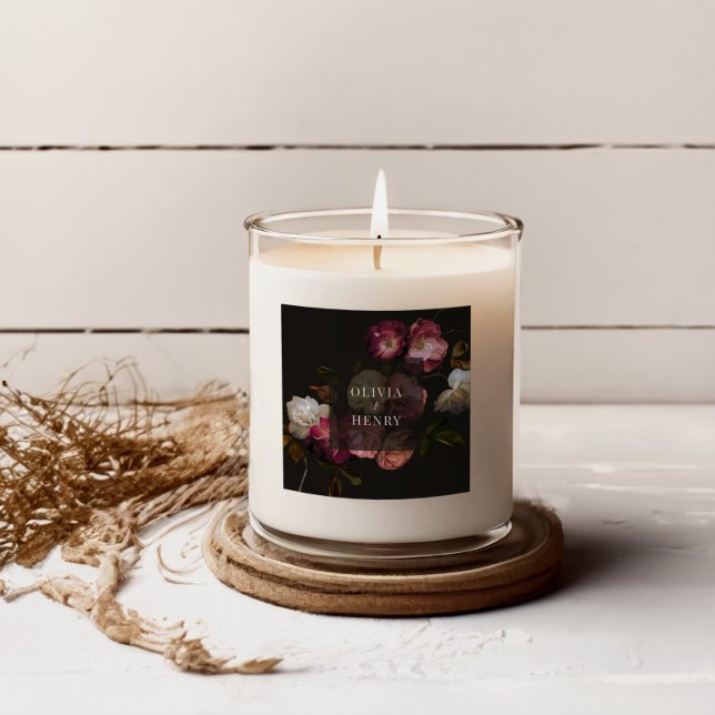 Moody Floral Wedding Dark Romantic Black Burgundy Square Sticker (Creator Uploaded)