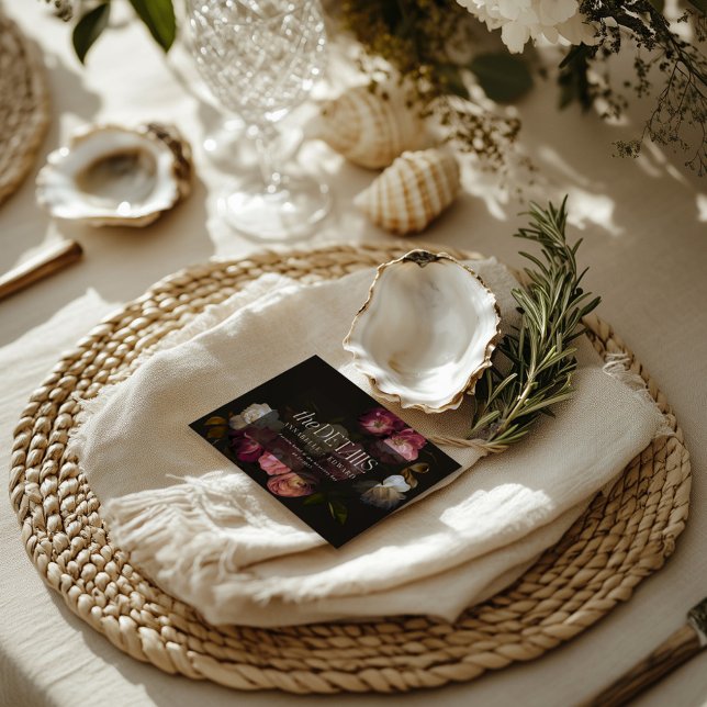 Moody Floral Wedding Details Burgundy & Black RSVP Card (Creator Uploaded)