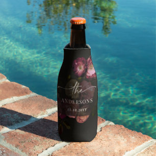 Moody Floral Wedding Personalised Dark Bottle Cooler