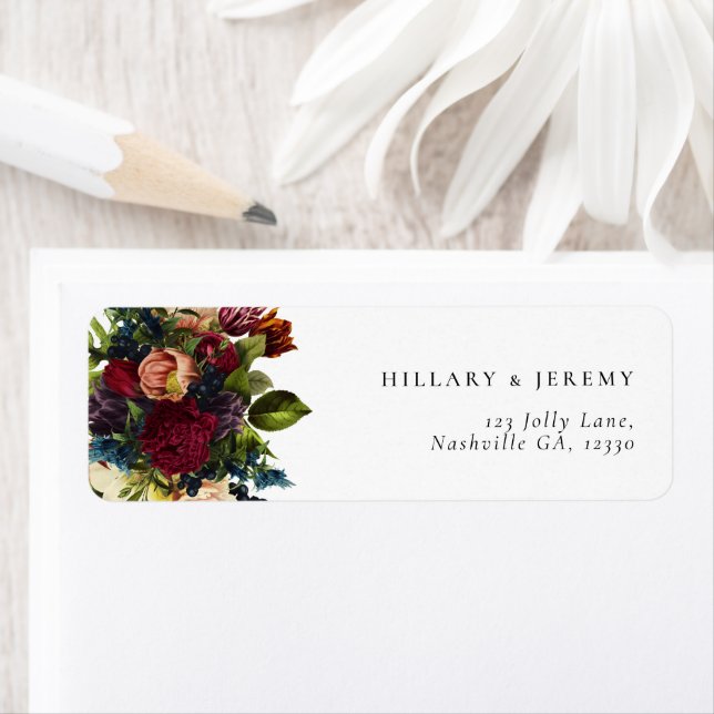 Moody Floral Wedding Return Address  Label (Insitu)