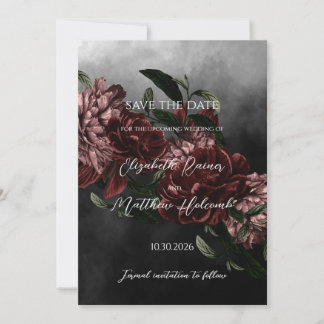 Moody Floral Wedding Save the Date with QR code Invitation