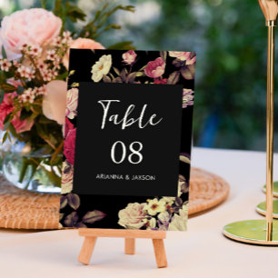 Moody Floral Wedding Table Number