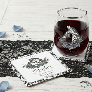 Moody Floral Zebra Safari Little Wild One Boy Square Paper Coaster