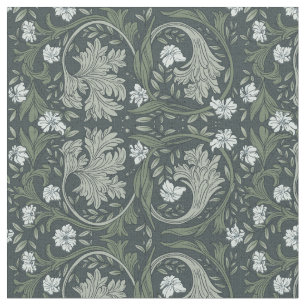 moody florals Acanthus greenery plant damask Fabric