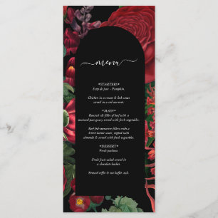 Moody Florals Black Arch Burgundy Red Wedding Menu
