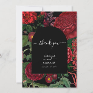 Moody Florals Black Arch Burgundy Red Wedding  Thank You Card