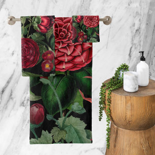 Moody Florals Black & Burgundy Vintage  Bath Towel Set
