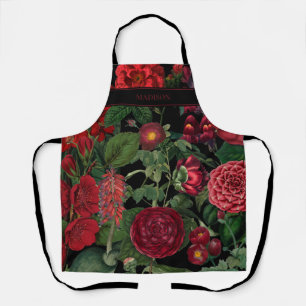 Moody Florals Black & Burgundy Vintage Monogram Apron