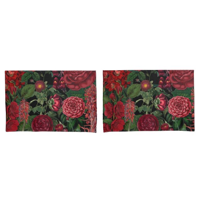 Moody Florals Black & Burgundy Vintage Pillowcase (Front-Set)