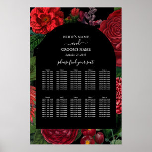 Moody Florals Black Burgundy Wedding Seating Chart