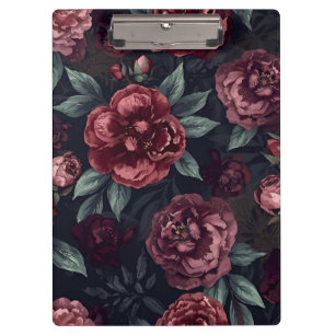 Moody Florals Watercolor Dark Red Pattern Clipboard