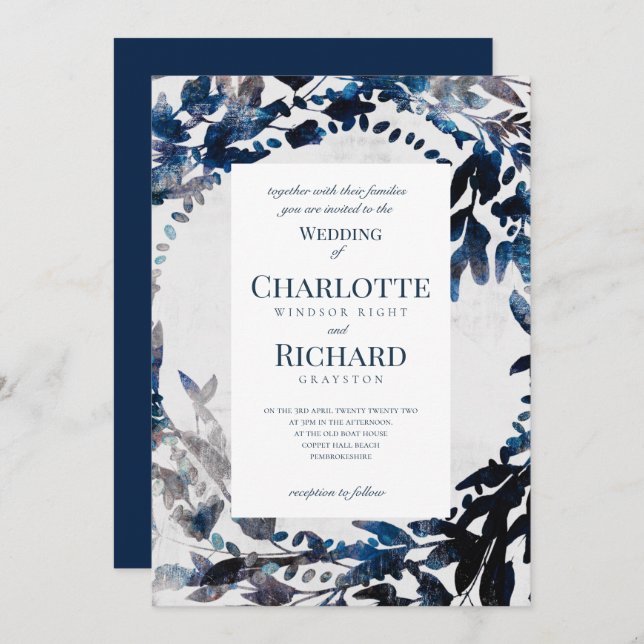 Moody Florals watercolour wedding Invitation (Front/Back)