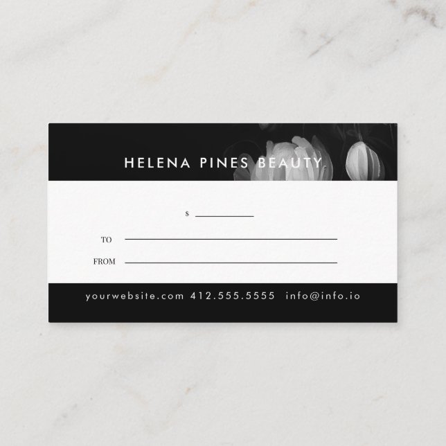 Moody Flowers Black and White Gift Certificate (Back)