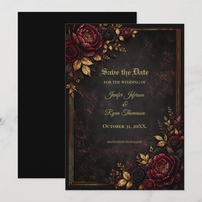 Moody Flowers Gothic Save the date invitation (Front/Back)