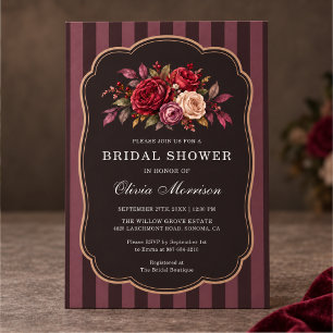 Moody Flowers Romantic Burgundy Bridal Shower  Invitation