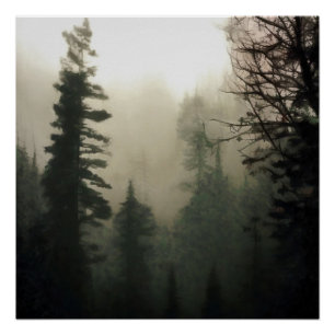 Moody Foggy Treescape Landscape Painting Poster